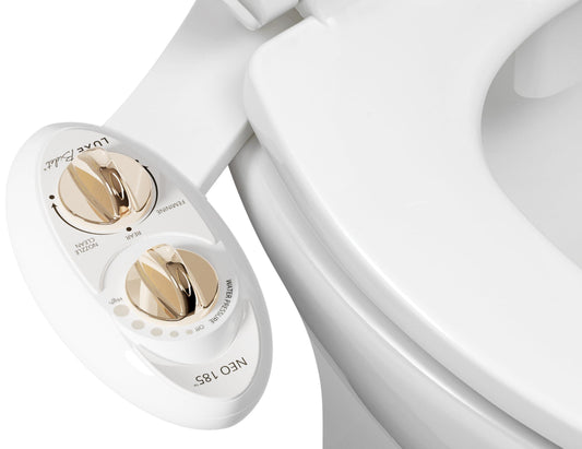 LUXE Bidet NEO 185 - Self-Cleaning, Dual Nozzle, Non-Electric Bidet Attachment for Toilet Seat, Adjustable Water Pressure, Rear and Feminine Wash (Gold)