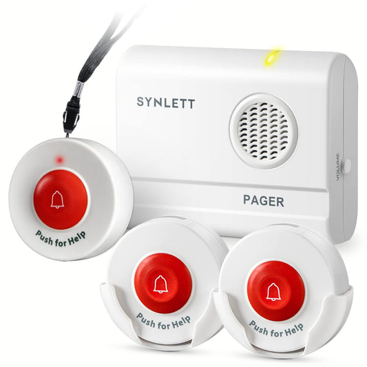 SYNLETT Caregiver Pager Wireless Nurse Call Buttons for Elderly Monitoring SOS Alert System Portable Alarm Call Bell for Nursing Home Care Seniors Patients Emergency