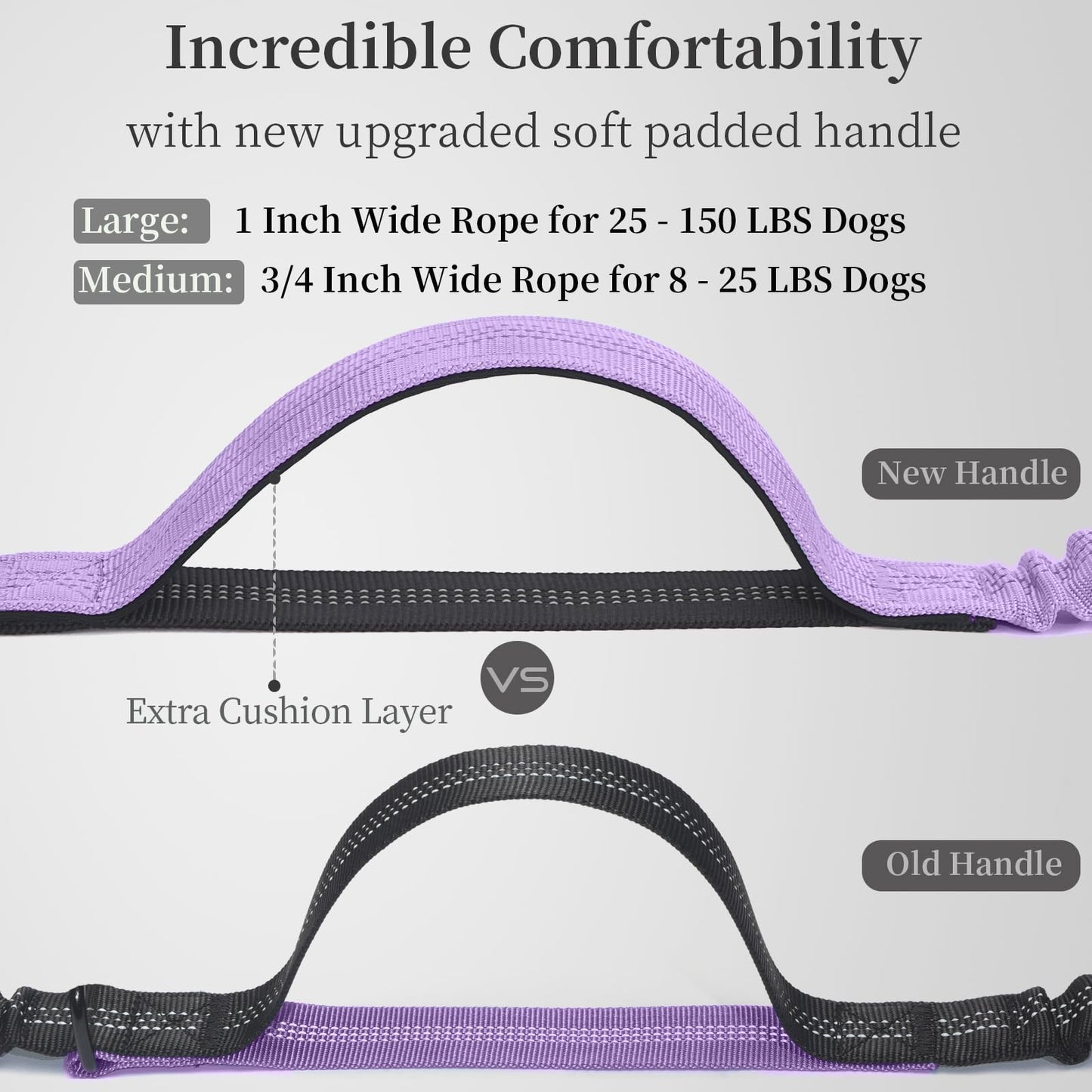 iYoShop Hands Free Dog Leash with Zipper Pouch, Dual Padded Handles and Durable Bungee for Walking, Jogging and Running Your Dog (Large, 25-120 lbs, Lavender)