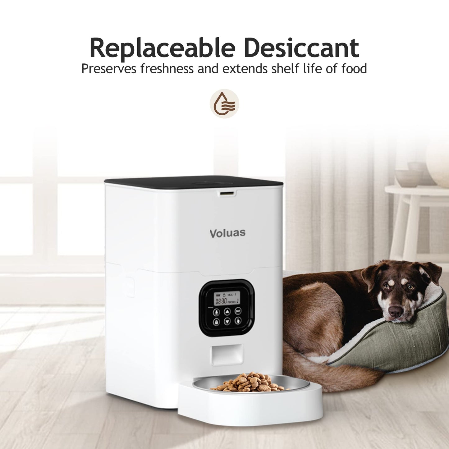 VOLUAS Automatic Cat Feeders - Timed Pet Feeder for Cats and Dogs with Dry Food Dispenser, Desiccant Bag, Programmable Portion Control, 4 Daily Meals, 10s Voice Recorder