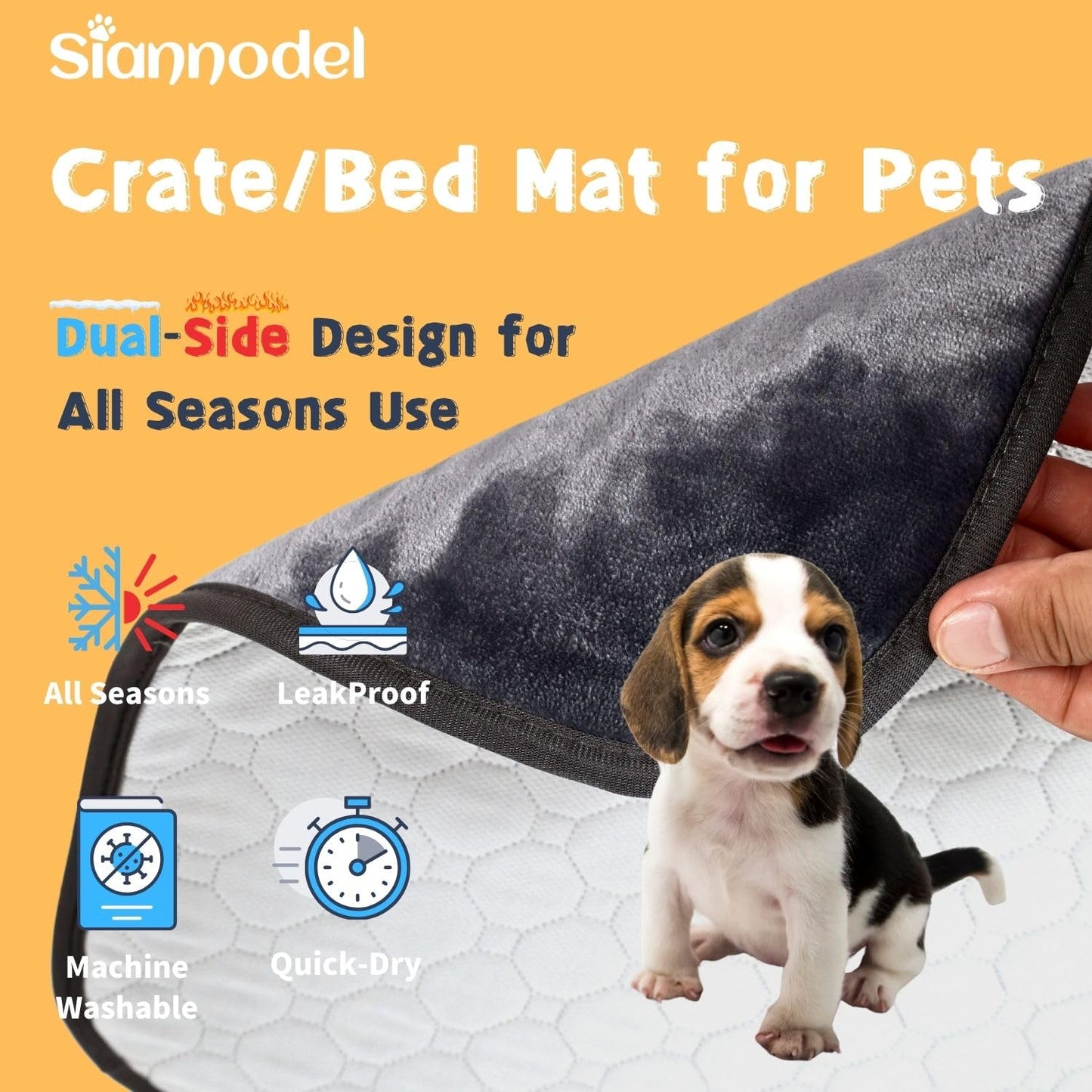 Siannodel Dog Crate Mat Liner, Dual Side for All Season Comfort, Washable & Waterproof Soft Fluffy Puppy Pee Pad for Bedding & Training, Medium - 23x36