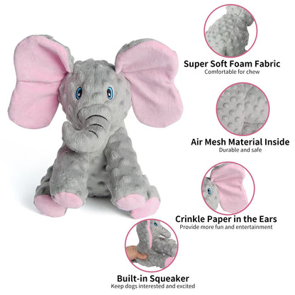 DODODOLA Dog Toys Puppy Toys Cute Squeaky Elephant Dog Toy with Crinkle Paper Stuffed Plush Animal Dog Toys to Keep Them Busy for Small Medium Large Dogs