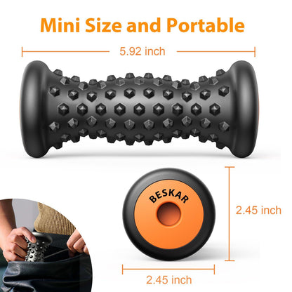 BESKAR Foot Massager Roller for Plantar Fasciitis Relief, Portable, Deep Tissue Muscle Massage, Foot Arch and Heel Pain, Reflexology Tool