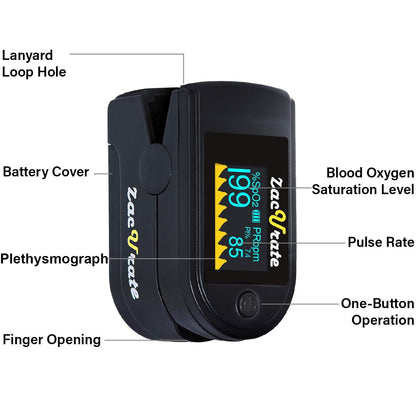 Zacurate 500C Elite Fingertip Pulse Oximeter Blood Oxygen Saturation Monitor with Silicon Cover, Batteries and Lanyard (Mystic Black)