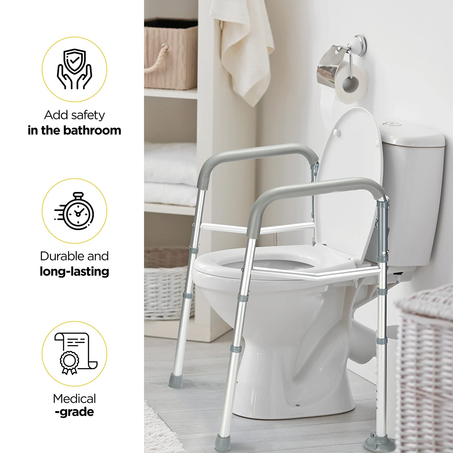 Medical king Toilet Safety Rail - Adjustable Detachable Toilet Safety Frame with Handles Heavy-Duty Toilet Safety Rails Stand Alone - Toilet Safety Rails for Elderly, Handicapped - Fits Most Toilets