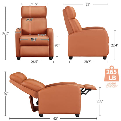 Yaheetech Recliner Chair PU Leather Recliner Sofa Home Theater Seating with Lumbar Support Overstuffed High-Density Sponge Push Tan Recliners