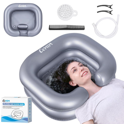 Cehim Inflatable Shampoo Basin - Portable Shampoo Bowl, Hair Washing Basin for Bedridden, Disabled,Injured, Hair Wash Tub for Dreadlocks and at Home Sink Washing (Silver)