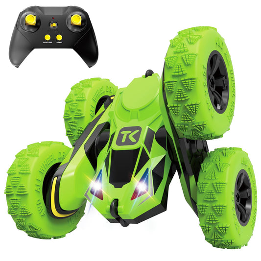 Threeking RC Stunt Cars Remote Control Car Double-Sided Driving 360-degree Flips Rotating Car Toy, Green