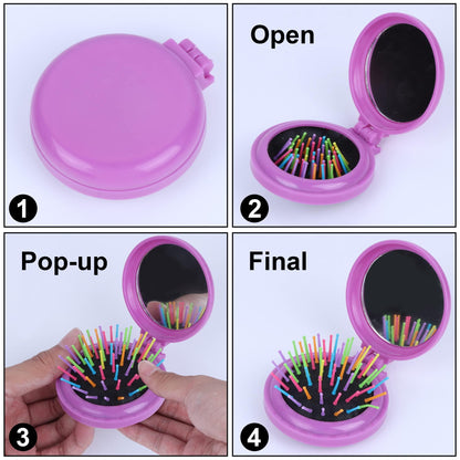 Happy Trees 6 PCS Round Travel Hair Brush with Mirror Folding Pocket Hair Brush Mini Hair Comb with Makeup Mirror for Travel (Set of 6) (Dark Colours)