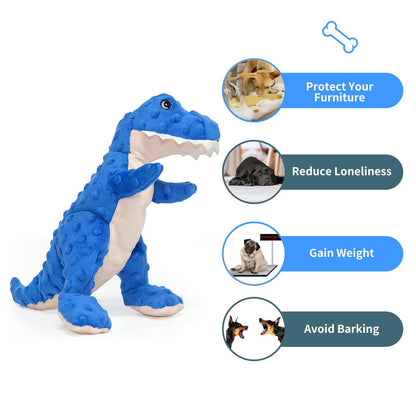 DODODOLA Dog Toys Dinosaur Dog Toy Blue Stuffed Animals Chew Toy Plush Squeaky Dog Birthday Toys for Small Large Big Dogs