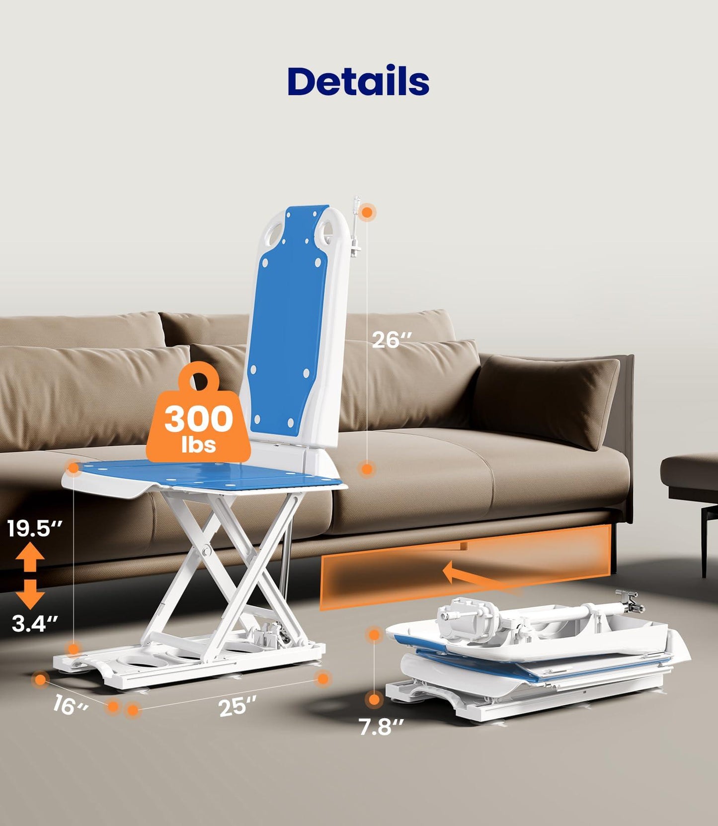 MAIDeSITe Electric Chair Lift, Get Up from Floor, Floor Lift for Elderly, Can be Raised to 20”, Help You Stand Up Again, Support Up to 300 LBS, Item Weight 30 LBS, JC35M3