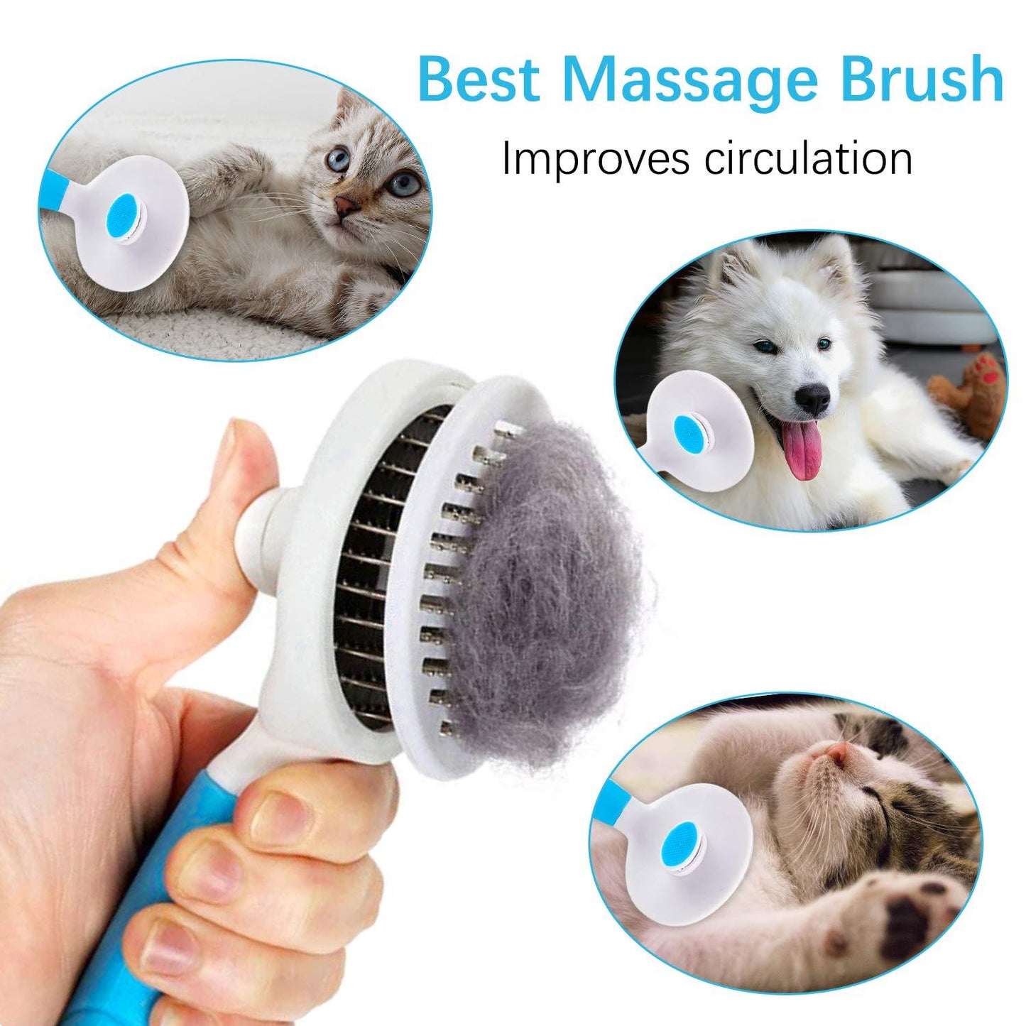 Cat Self Cleaning Slicker Brush, Pets Skin Friendly Cat Brush for Dogs Cats Grooming Brush Tool Easy to Remove Loose Undercoat, Mats Tangled Hair Slicker Massage Cats Dogs Brush - Upgraded