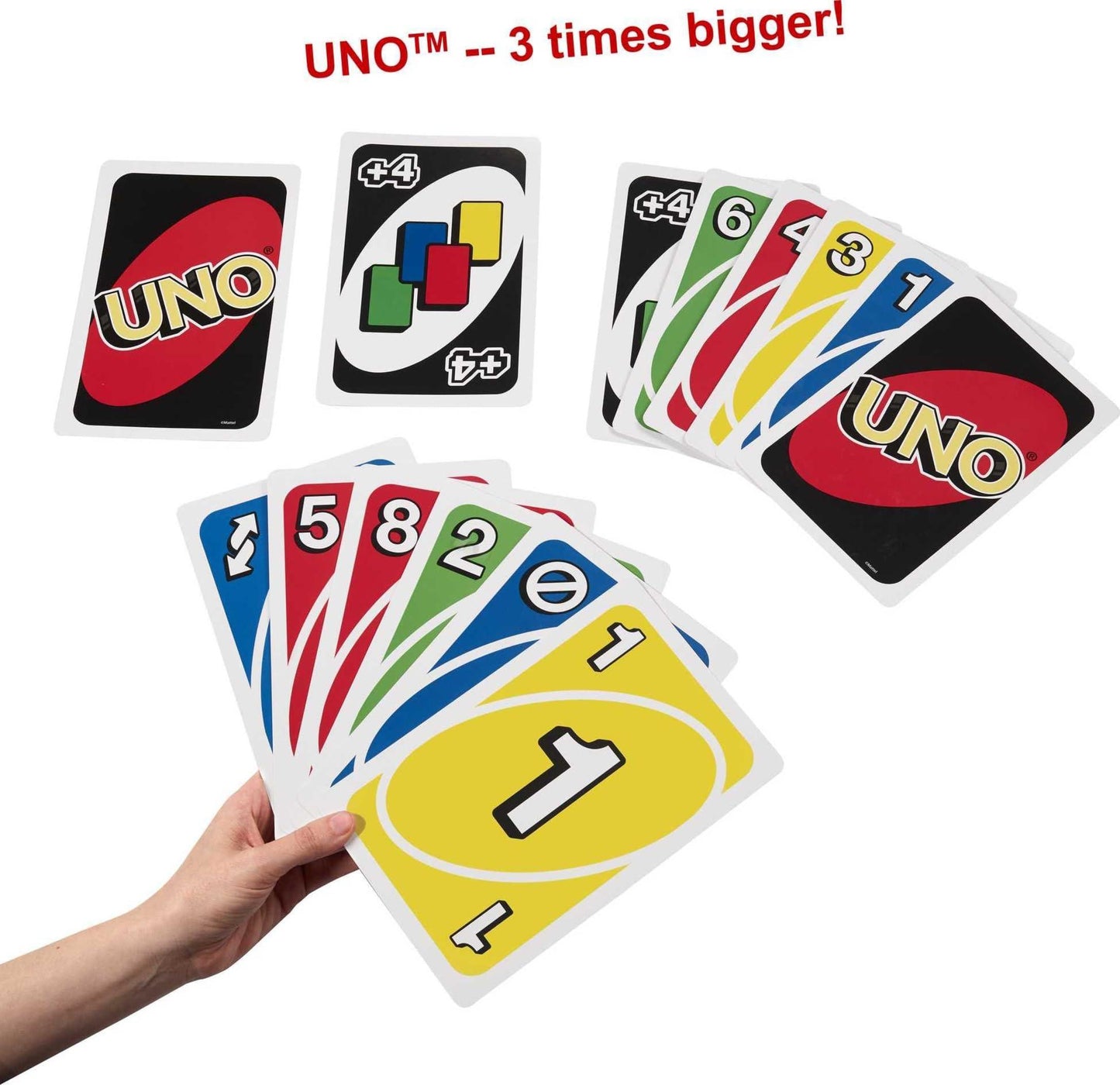 Mattel Games Giant UNO Card Game for Kids, Adults & Family Night, Oversized Cards & Customizable Wild Cards for 2 to 10 Players