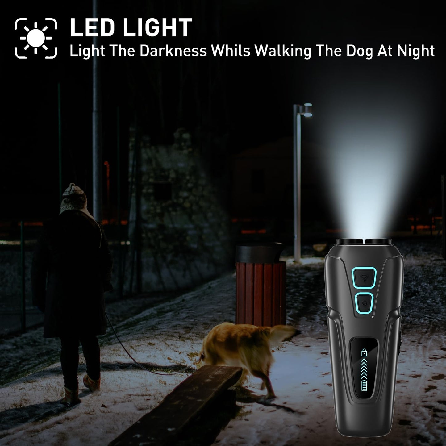 Dog Barking Control Devices Rechargeable Dual Sensor Anti Barking Device with Training/Deterrent Modes Dog Whistle to Stop Barking Ultrasonic Dog Barking Deterrent with LED Flashlight 35 FT Range