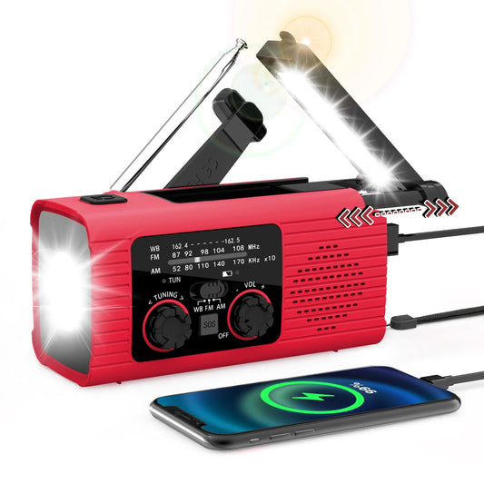 [2024 Newest] NOAA Emergency Weather Radio, 4000mAh Weather Alert Radio Solar Charging, Hand Crank & USB Charged, AM/FM Radio with LED Flashlight, Reading Lamp, SOS Alarm, Headphone Jack for Outdoor