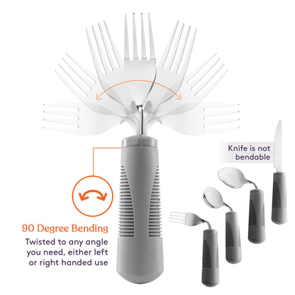 Special Supplies Adaptive Utensils (4-Piece Kitchen Set) Weighted, Non-Slip Handles for Hand Tremors, Arthritis, Parkinson’s Elderly use - Stainless Steel Knife, Fork, Spoons (Grey)