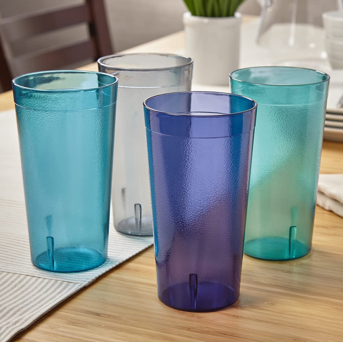 US Acrylic Cafe Plastic Reusable Tumblers (Set of 16) 20-ounce Water Cups Coastal Colors | Restaurant Style Drinking Glasses Value Set, Stackable, BPA-free, Made in the USA | Top-rack Dishwasher Safe