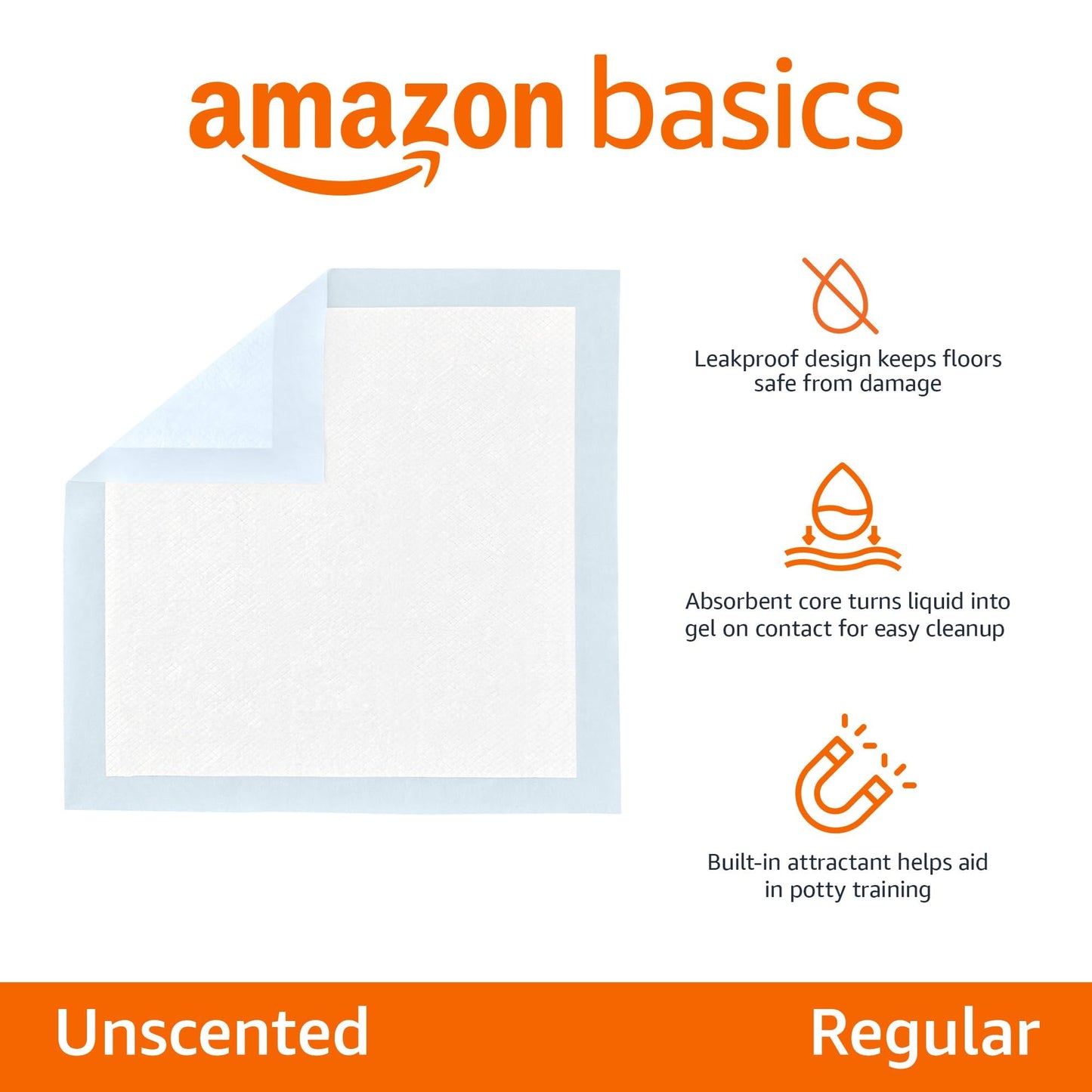 Amazon Basics Dog and Puppy Pee Pads with Leak-Proof Quick-Dry Design for Potty Training, Standard Absorbency, Regular Size, 22 x 22 Inches, Pack of 100, Blue & White