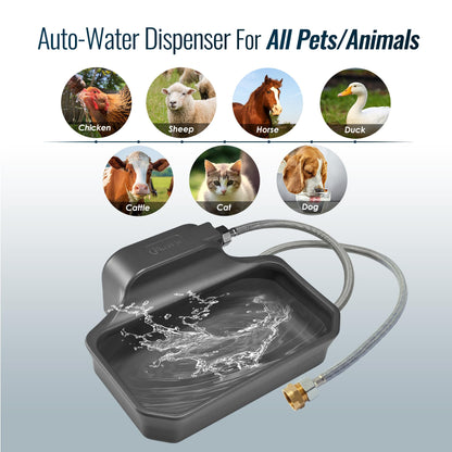 Automatic Dog Water Dispenser, 1 Gallon Dog Water Bowl for Outdoor, Extra Large Waterer for Pets, Water Feeder for Livestock, Food Grade Material, Fit 3/4" Garden Faucet, Easy to Clean, Gray