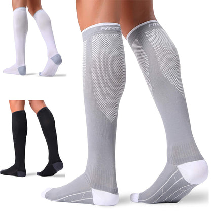 FITRELL 3 Pairs Compression Socks for Women and Men 20-30mmHg- Circulation and Muscle Support Socks for Travel, Running, Nurse, Knee High Socks, Black+White+Grey L/XL