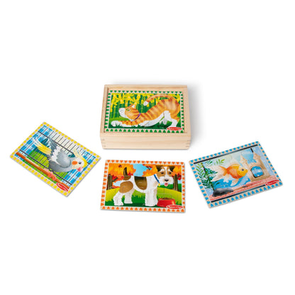 Melissa & Doug Pets 4-in-1 Wooden Jigsaw Puzzles in a Storage Box (48 pcs) - FSC Certified