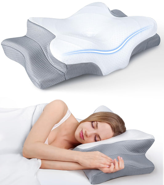 Ultra Pain Relief Cooling Pillow for Neck Support, Adjustable Cervical Pillow Cozy Sleeping, Odorless Ergonomic Contour Memory Foam Pillows, Orthopedic Bed Pillow for Side Back Stomach Sleeper