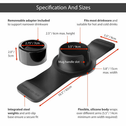 HIT PRODUCTS CouchCoaster - Original & Patented Armrest Couch Cup Holder, Steel Grey - A Weighted, Silicone, Anti Slip Coaster Stops Spills On Your Sofa, Armchair Or Recliner & Keeps Drinks in Reach