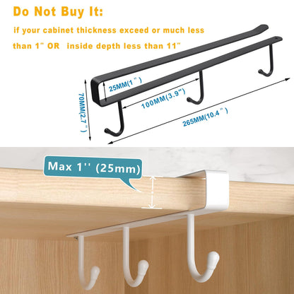 ECROCY Mug Holder Under Cabinet - 3pcs Mug Organizer for Kitchen, Fit for 1 Inch Thickness Shelf or Less - Only Suitable for Flat Buttom Cabinet Without Any Lip