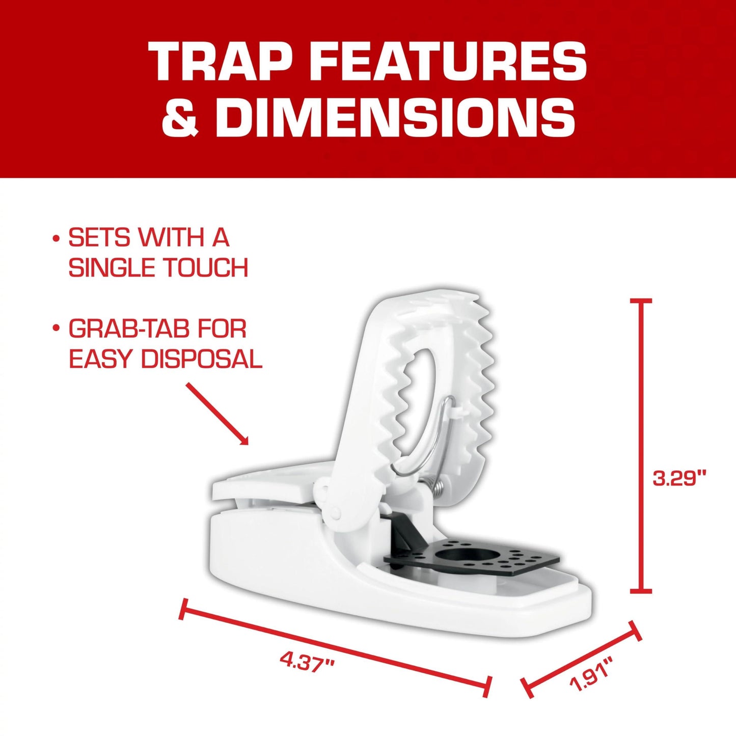 Tomcat Press 'N Set Mouse Trap, Plastic, Spring-Loaded Mouse Killer with Grab-Tab, 2 Traps