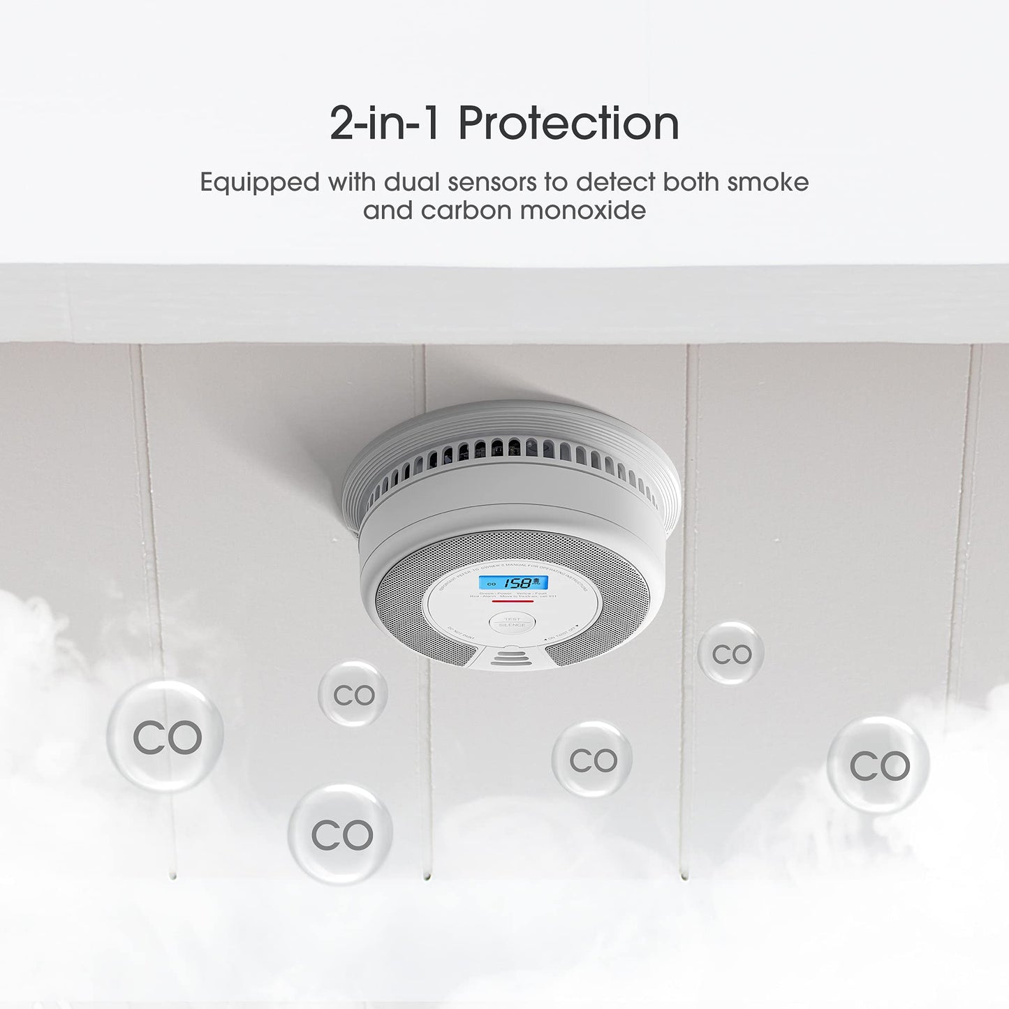 X-Sense Wireless Interconnected Combination Smoke and Carbon Monoxide Detector with LCD Display & 10-Year Battery, Over 820 ft Transmission Range, 3-Pack