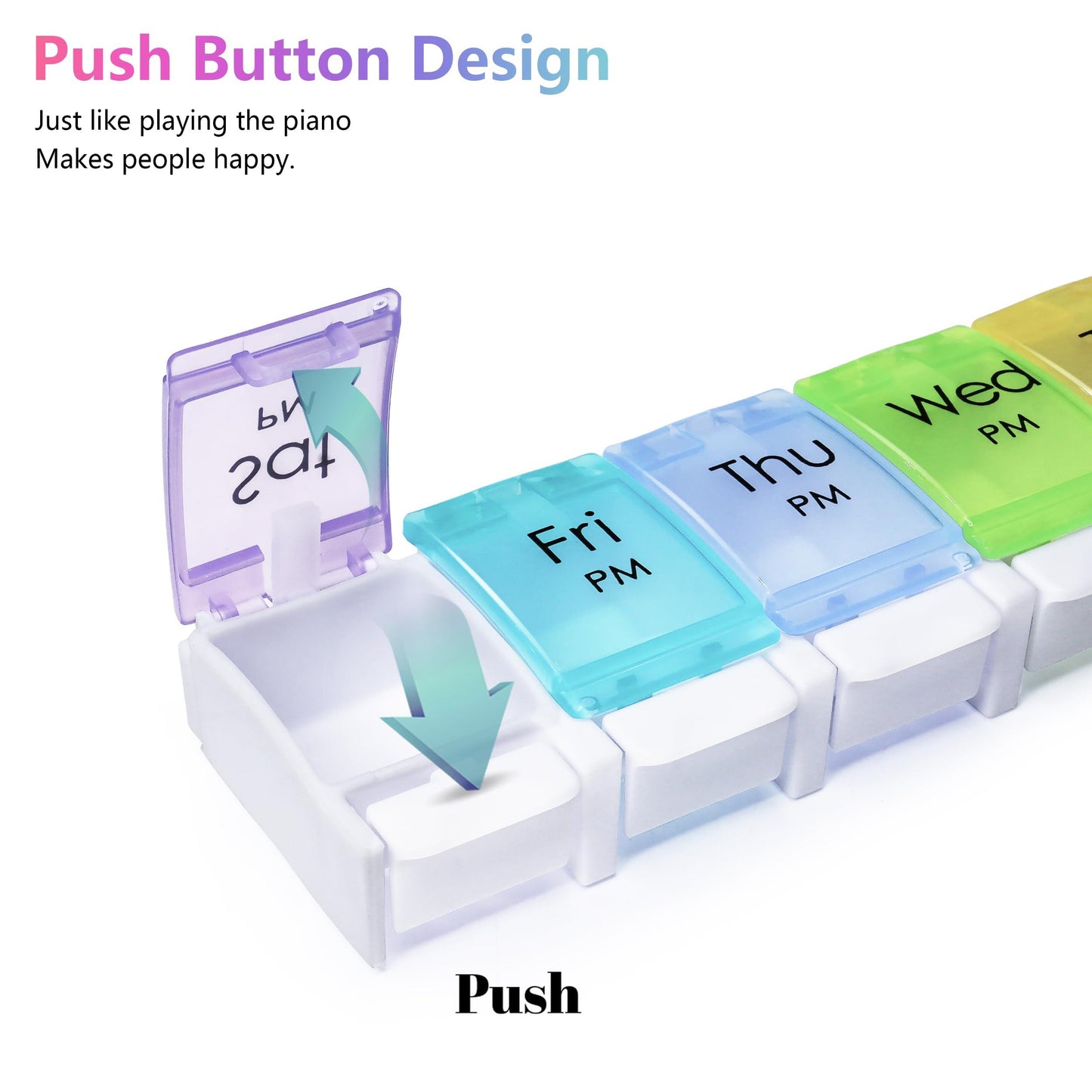 MOLN HYMY 7 Day Pill Organizer 2 Times a Day, AM PM Pill Box Twice Daily, Large 14 Dividers Vitamin Holder with Easy Push Button