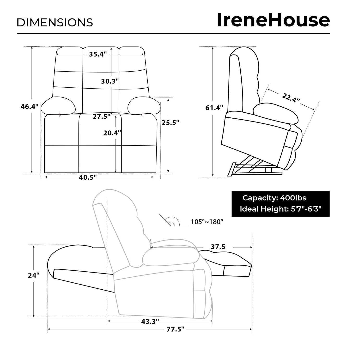 Irene House Big Man Power Lay Flat Lift Recliner Extra Large Oversized Wide Heat Massage Dual Motor Recliners for Elderly Overstuffed Electric Chairs,9205(Chenille Brown)