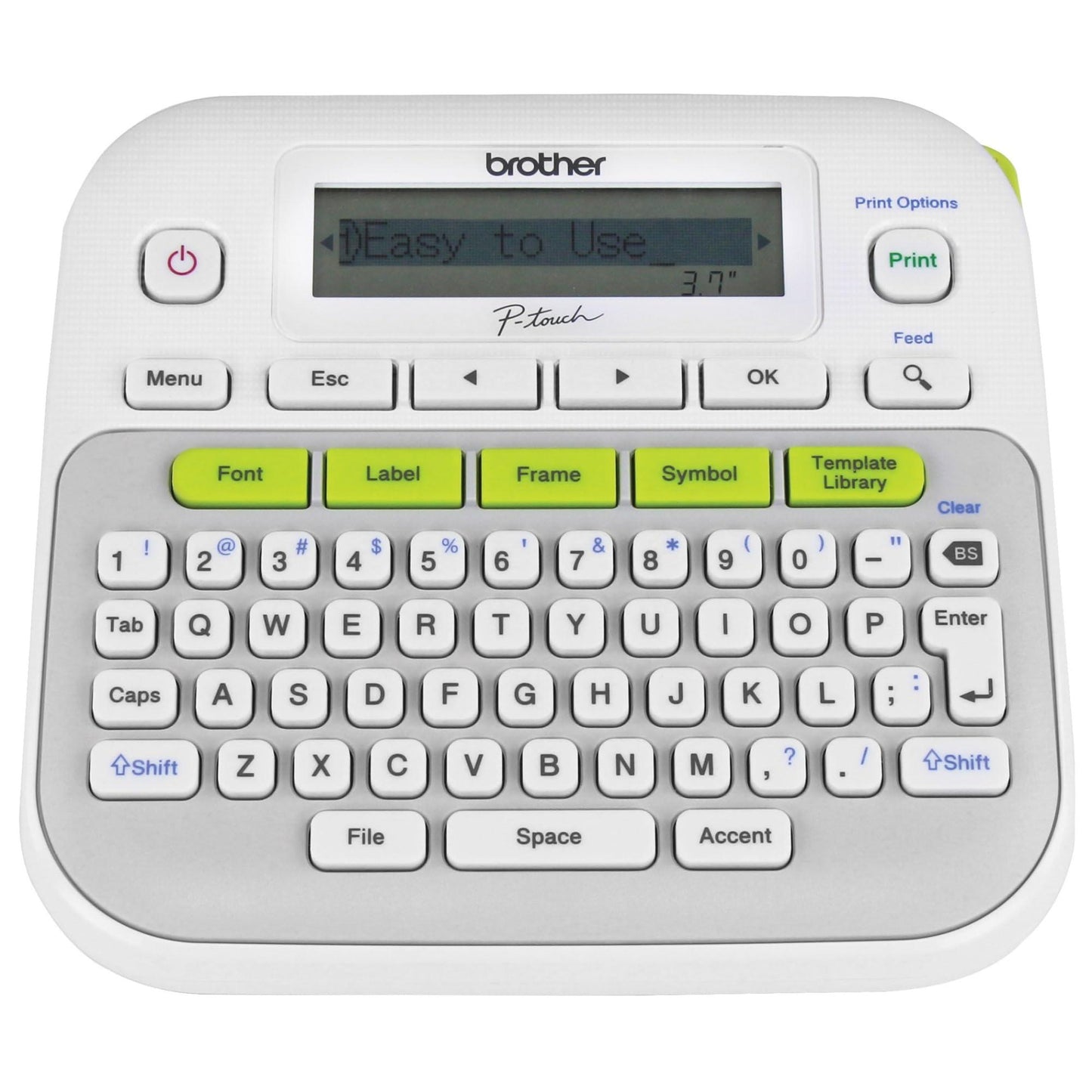 Brother P-touch, PTD210, Easy-to-Use Label Maker, One-Touch Keys, Multiple Font Styles, 27 User-Friendly Templates, White, Gray/White