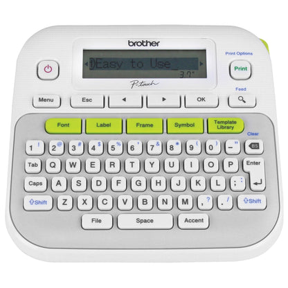 Brother P-touch, PTD210, Easy-to-Use Label Maker, One-Touch Keys, Multiple Font Styles, 27 User-Friendly Templates, White, Gray/White