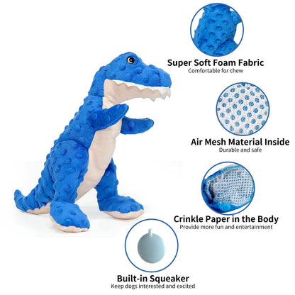 DODODOLA Dog Toys Dinosaur Dog Toy Blue Stuffed Animals Chew Toy Plush Squeaky Dog Birthday Toys for Small Large Big Dogs