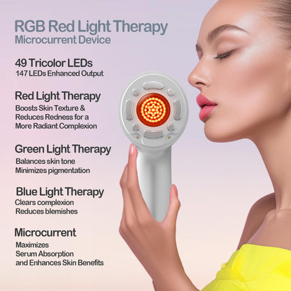 ICREOS Red Light Therapy for Face and Body Wand Amplified with 147 LEDs in 26mm Head Microcurrent Device for Wrinkles Reducing Firming Lifting, Ideal Gift for Family Friends and Loved Ones, Pink