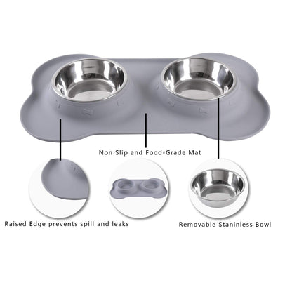 Hubulk Pet Dog Bowls 2 Stainless Steel Dog Bowl with No Spill Non-Skid Silicone Mat + Pet Food Scoop Water and Food Feeder Bowls for Feeding Small Medium Large Dogs Cats Puppies (Large, Gray)