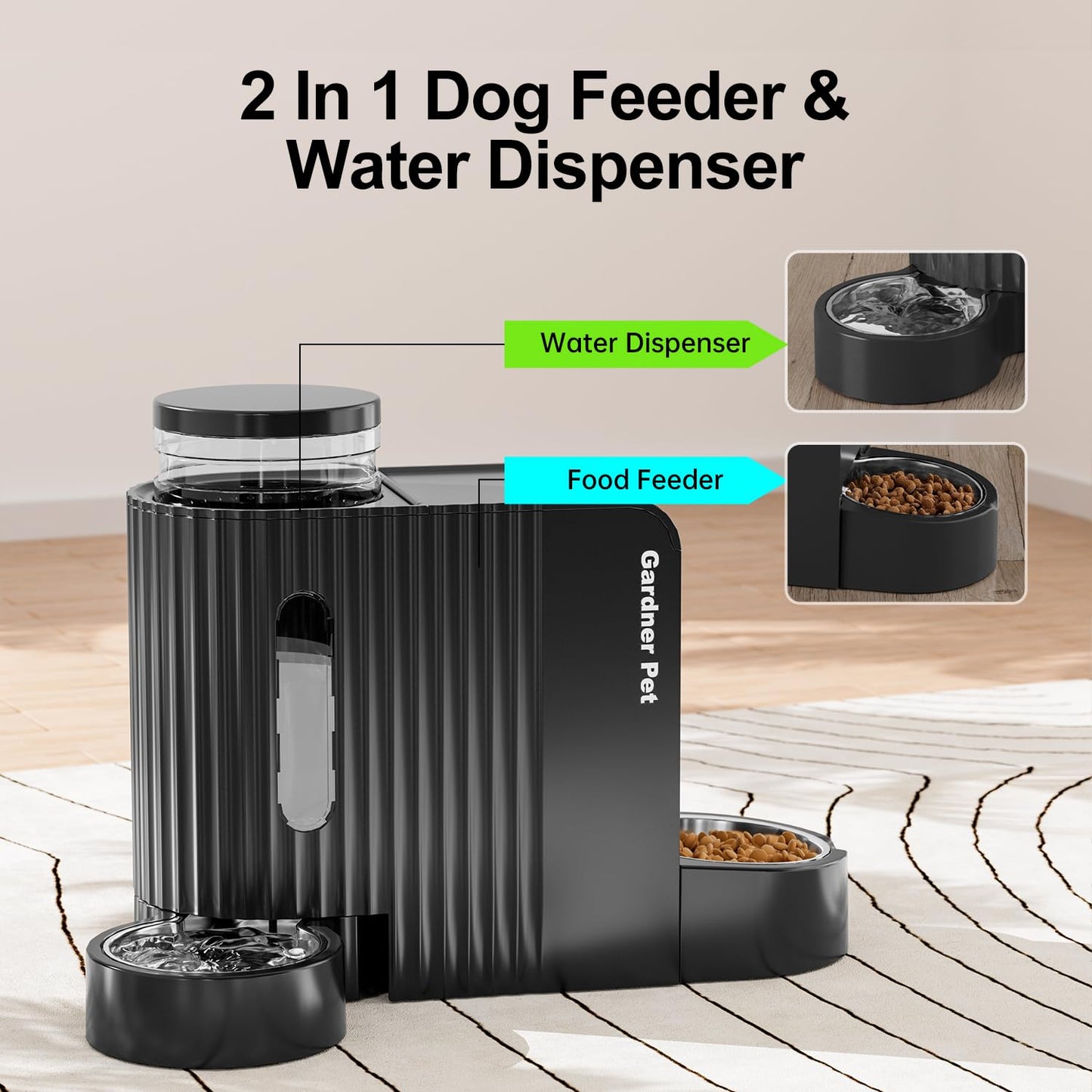 Automatic Gravity Pet Feeder, 1.8 Gallons*2 Dog Feeder and Water Dispenser Set, 2-in-1 Automatic 100% BPA-Free Feeder and Stainless Steel Water Dispenser for Dogs, Cats, Rabbits, Puppies (Black)