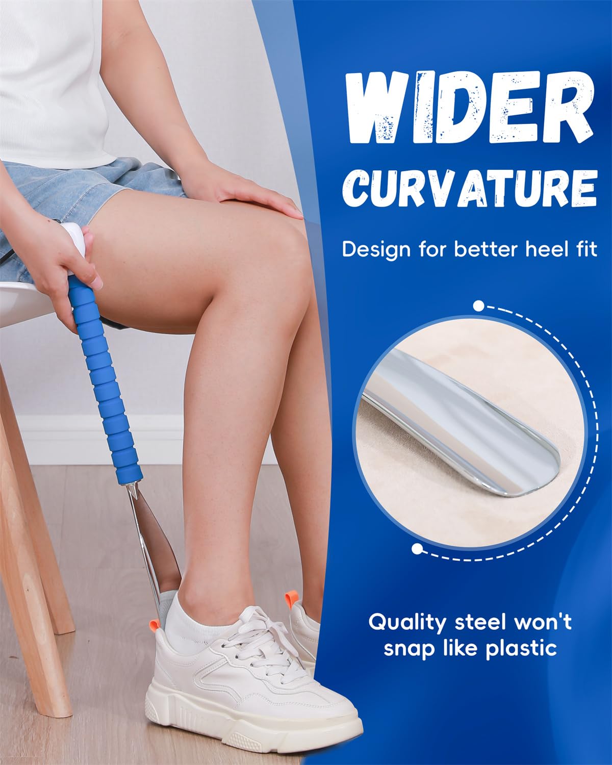 36.5 Inch Metal Extra Long Handled Shoe Horn - Adjustable Dressing Stick Aid for Seniors, Disabled - Ideal for Hip, Back, Shoulder Surgery Recovery – Helps with Getting Dressed, Button, Sock Remover