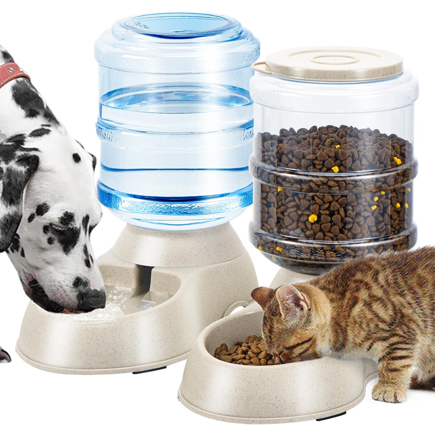 2 Pack Automatic Cat Feeder and Water Dispenser in Set Gravity Food Feeder and Waterer Pet Food Bowl for Small Medium Dog Pets Puppy Kitten Big Capacity 1 Gallon x 2