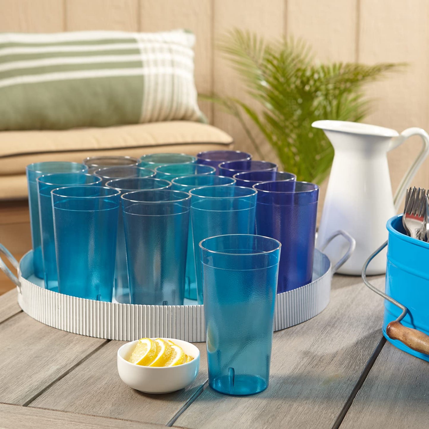 US Acrylic Cafe Plastic Reusable Tumblers (Set of 16) 20-ounce Water Cups Coastal Colors | Restaurant Style Drinking Glasses Value Set, Stackable, BPA-free, Made in the USA | Top-rack Dishwasher Safe