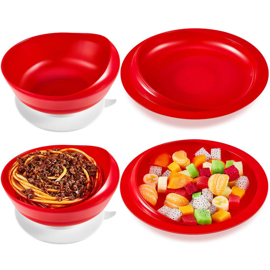 Hushee 2 Set Spill Proof Scoop Bowl and Plate Set with Suction Base Adaptive Self Feeding Dinnerware for Elderly Disabled Handicapped Adults from Parkinsons, Dementia, Stroke, Tremors