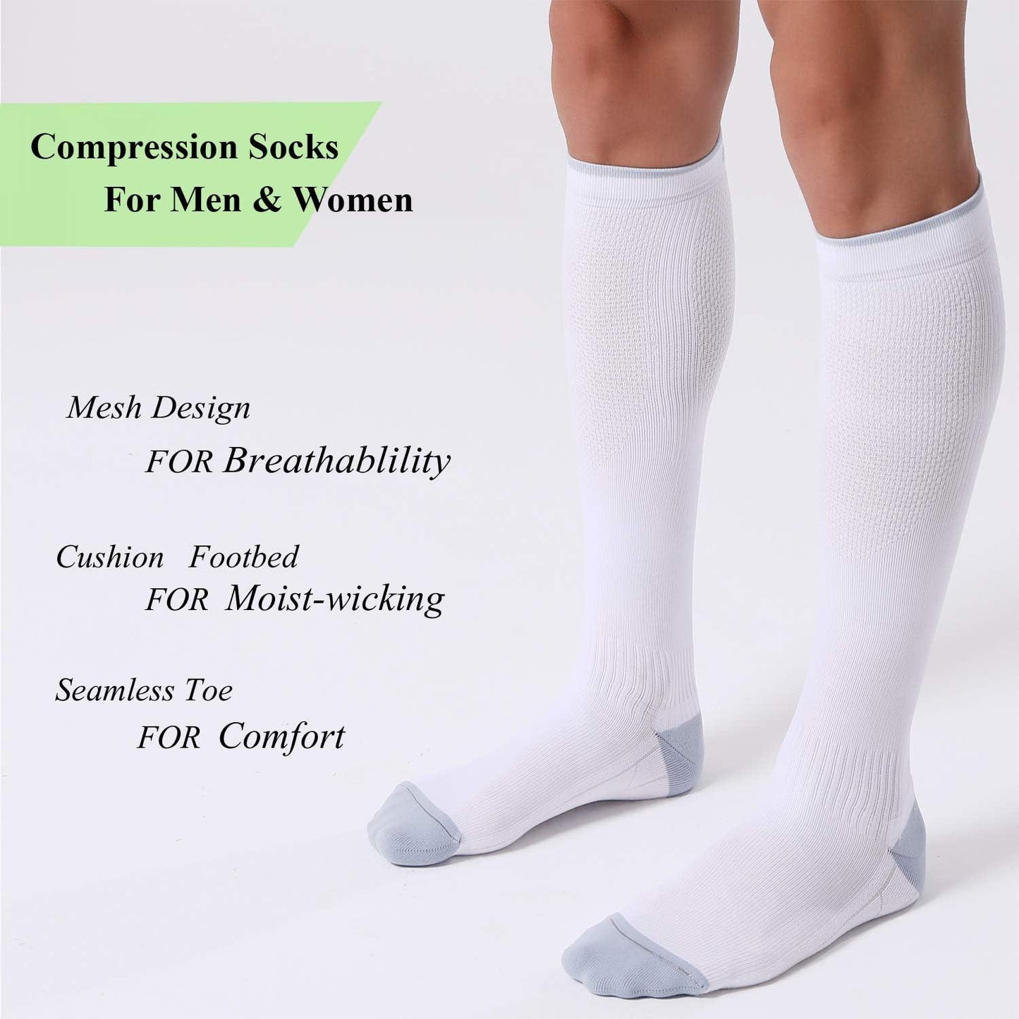 FITRELL 3 Pairs Compression Socks for Women and Men 20-30mmHg- Circulation and Muscle Support Socks for Travel, Running, Nurse, Knee High Socks, Black+White+Grey L/XL