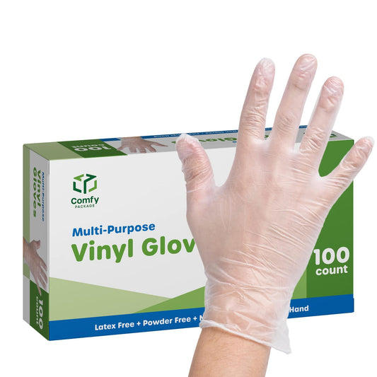 Comfy Package [100 Count Disposable Vinyl Gloves, Powder Free, Latex Free, Clear Gloves for Cooking and cleaning - Small