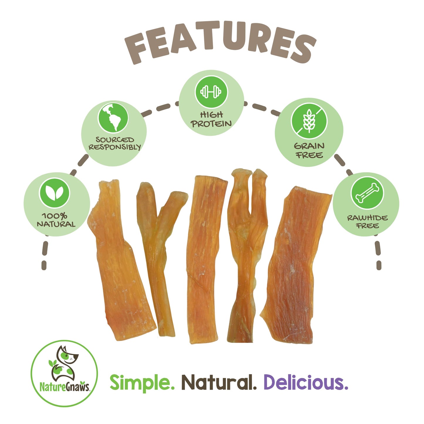 Nature Gnaws Beef Tendons for Dogs (1Lb) - Mixed Thickness - Long Lasting for Small and Medium Dogs - Natural Beef Jerky Dog Chew Bones - Rawhide Free