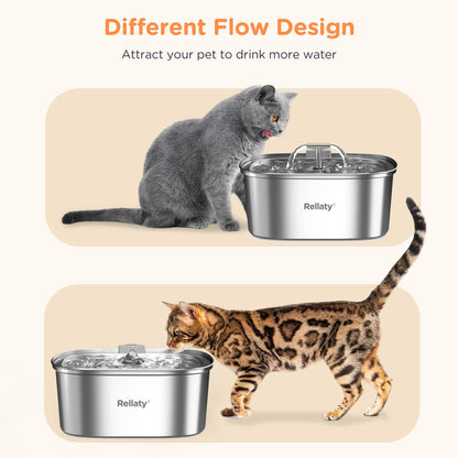 Cat Water Fountain Stainless Steel: 3.2L/108oz Pet Foundatin Water Bowl for Cats Inside Automatic Dog Drinking Dispenser Dish Animal Feeding & Watering Supplies Waterfall with 1 Replacement Filter