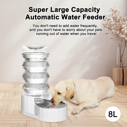 RIZZARI Automatic 8L Pet Waterer,100% BPA-Free, Gravity Stainless Steel Water Dispenser,Large Capacity Water Feeder for Cats and Small and Medium-Sized Dogs