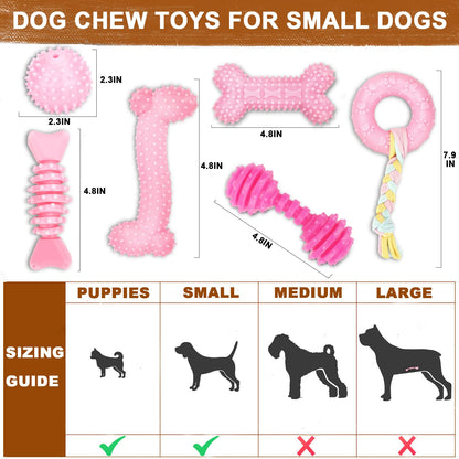 CGBD Puppy Toys, 6 Pack Dog Chew Toys for Puppy, Cute Pink Small Dog Toys, Teething Toys for Puppies, Soft Durable Interactive Chew Toy for Small Dogs