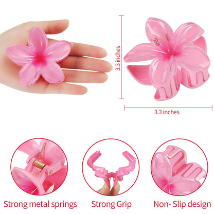 Sisiaipu Hawaiian Plumeria Hair Accessories - 6 Pack Large Claw Clips for Thick and Thin Hair, Beach Tropical Hair Clips for Women and Girls