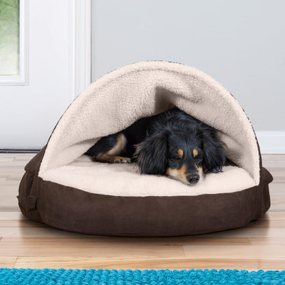 Furhaven 26" Round Cooling Gel Dog Bed for Medium/Small Dogs w/ Removable Washable Cover, For Dogs Up to 30 lbs - Sherpa & Suede Snuggery - Espresso, 26-inch